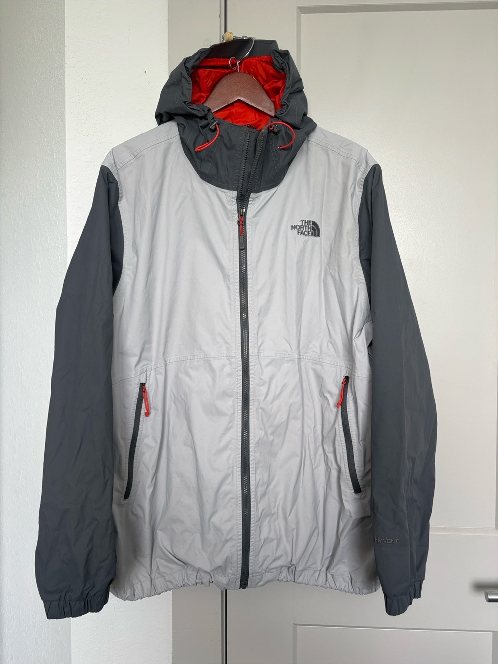 THE NORTH FACE GREY TWO TONED HYVENT FULL ZIP RAIN JACKET MENS XL